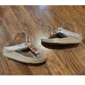 FitFlop Women’s Boogaloo Beaded Thong Sandals Rose Gold Size 7 Summer Style